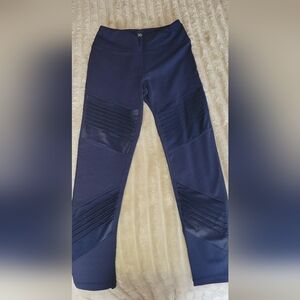 Navy Blue Leggings with Ribbed Detail